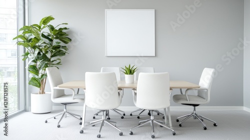 Modern Meeting Room Mockup  Empty Conference Table  Blank Canvas  Office Space  Ideal for Presentation   Background