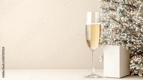 Champagne Flute on Neutral Background with Branches photo