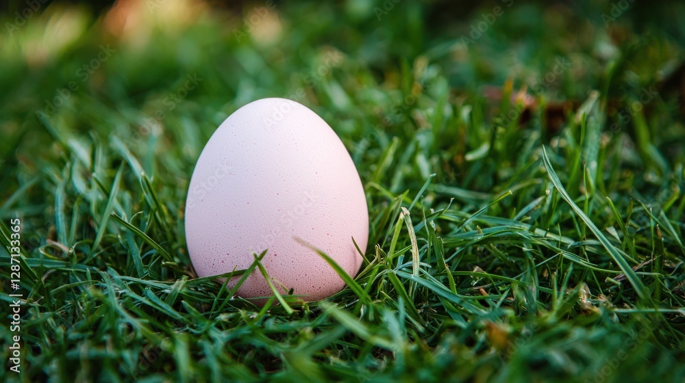 Serene Pink Egg Nestled on Lush Green Grass Under Natural Light Serene Pink Egg Nestled on Lush Green Grass Under Natural Light