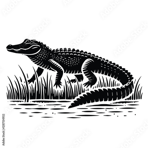 Alligator Silhouette in Swamp