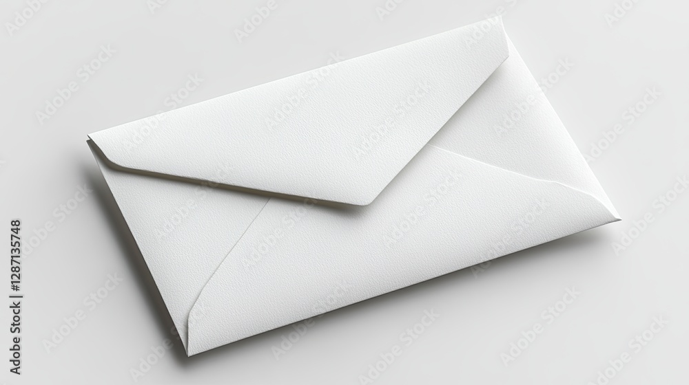 A white envelope is positioned on a blank white surface A white envelope is positioned on a blank white surface