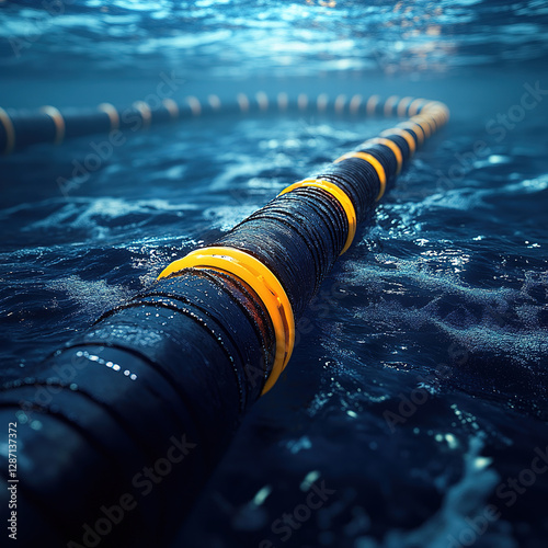 Underwater cable inspection ocean depths photography submerged environment close-up marine technology overview