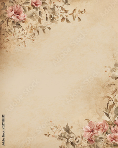 Vertical background that evokes regency romance - pink and gold floral corners