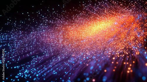 Vibrant Abstract Optical Fiber Particle Art with Orange Hues, 3D Illustration for Science and Technology Projects photo