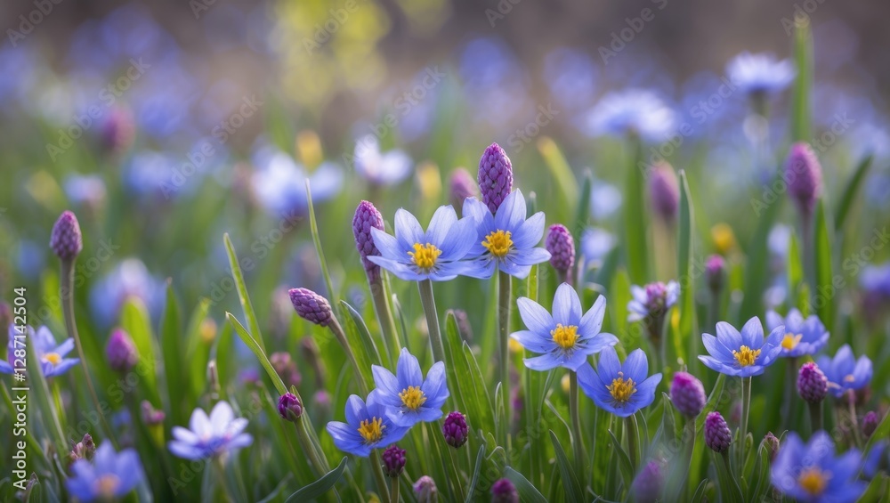 Vibrant Macro Shot of Wildflowers in Spring with Blurred Background and Space for Text or Quotes Vibrant Macro Shot of Wildflowers in Spring with Blurred Background and Space for Text or Quotes