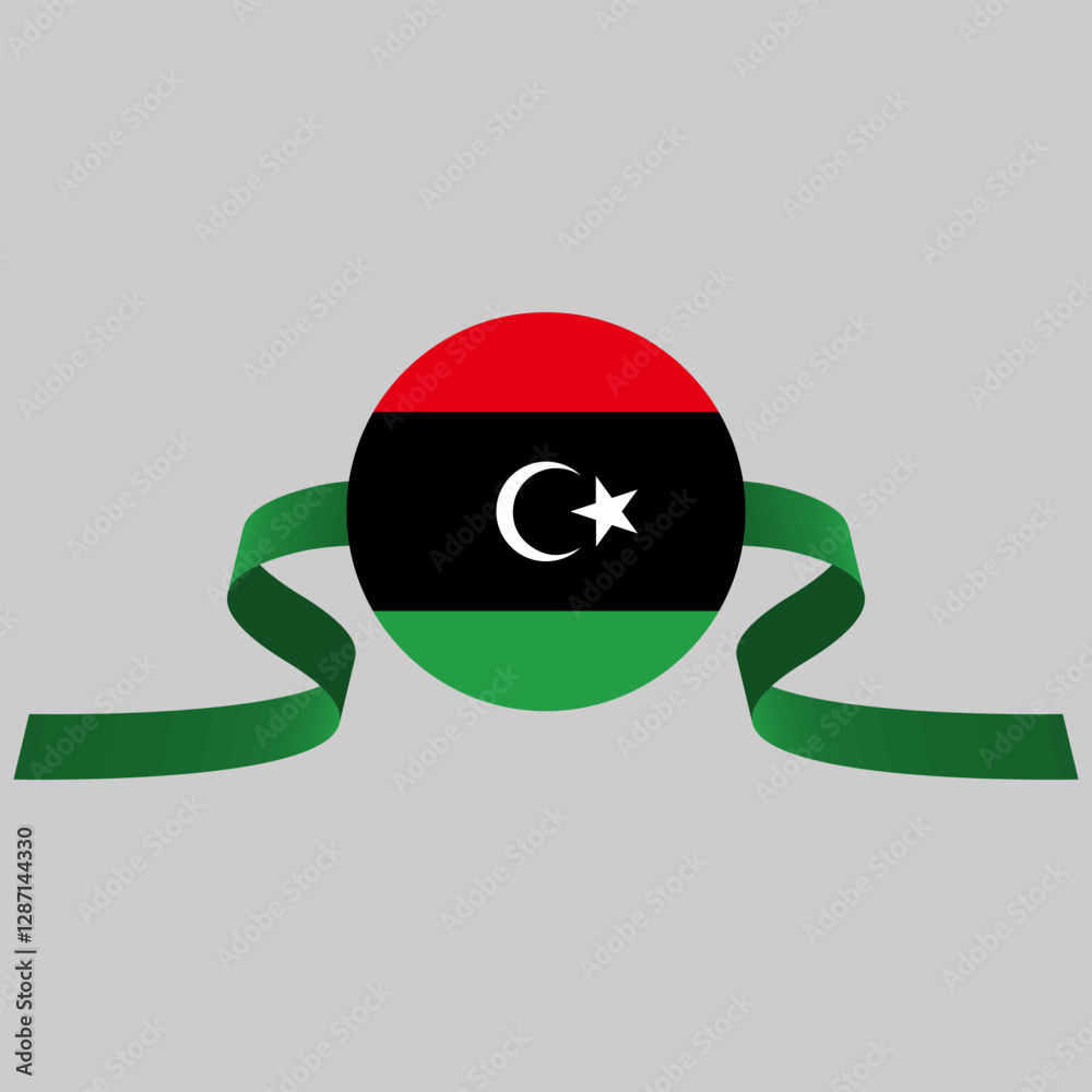 Obraz premium Libya flag with ribbon behind