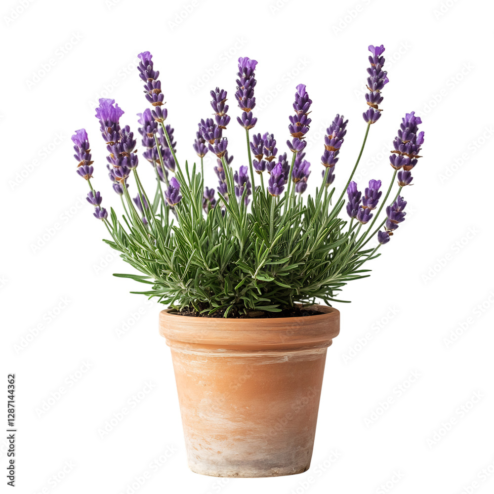 A Small Potted Lavender Plant with Soft Purple Bloom Isolated on Transparent Background A Small Potted Lavender Plant with Soft Purple Bloom Isolated on Transparent Background
