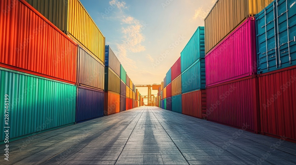 Fototapeta premium Containers in shipping yard, shipping port. 