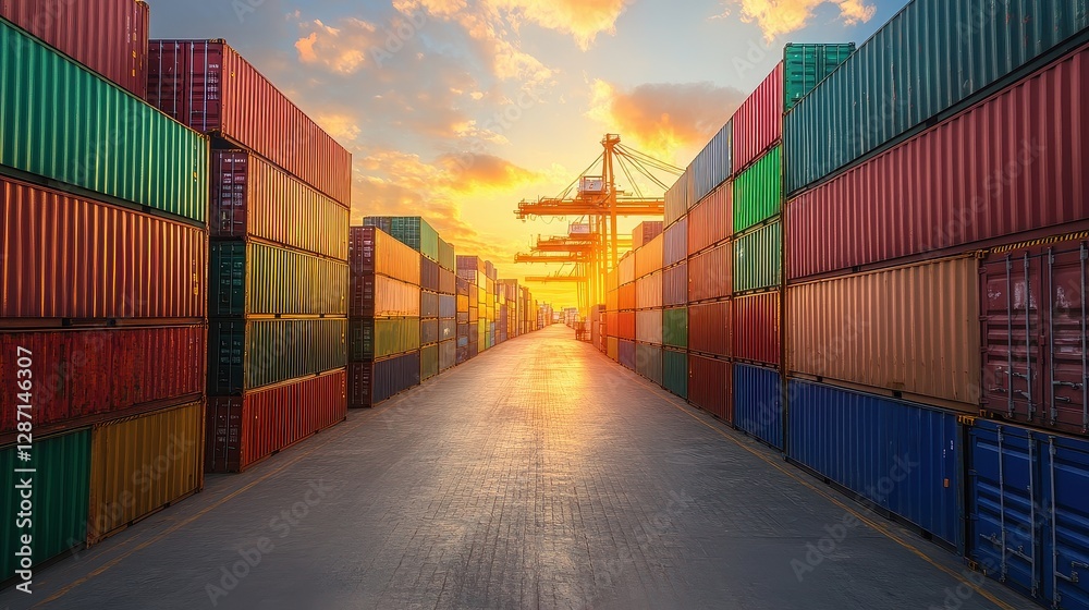 Fototapeta premium Containers in shipping yard, shipping port. 