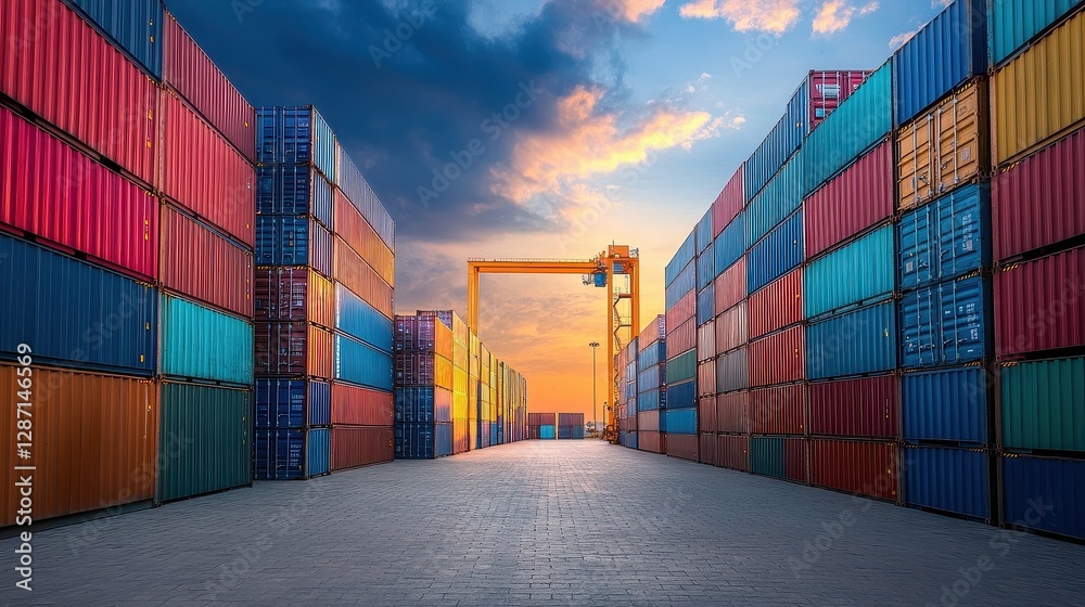 Fototapeta premium Containers in shipping yard, shipping port. 