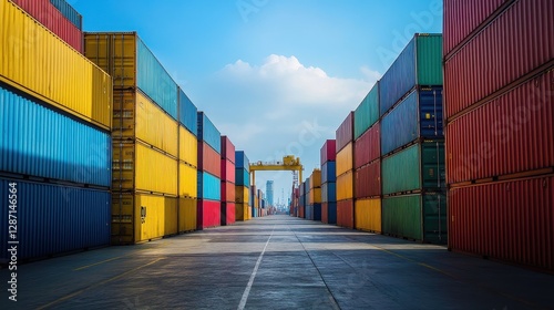 Wallpaper Mural Containers in shipping yard, shipping port.  Torontodigital.ca