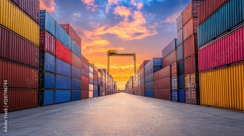 Wallpaper Mural Containers in shipping yard, shipping port.  Torontodigital.ca