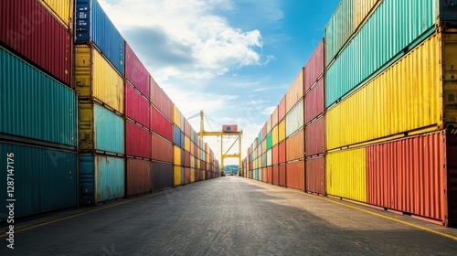 Containers in shipping yard, shipping port.  photo