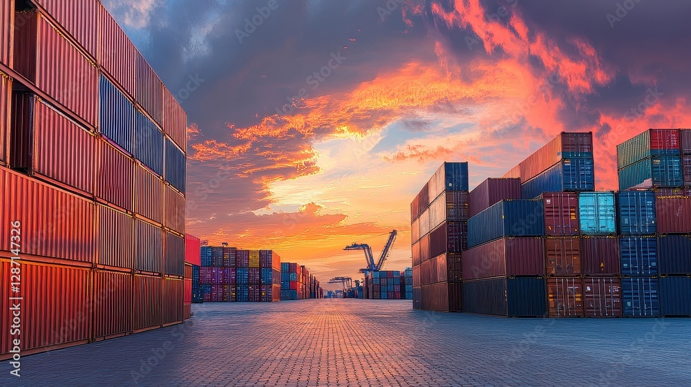 Fototapeta premium Containers in shipping yard, shipping port.