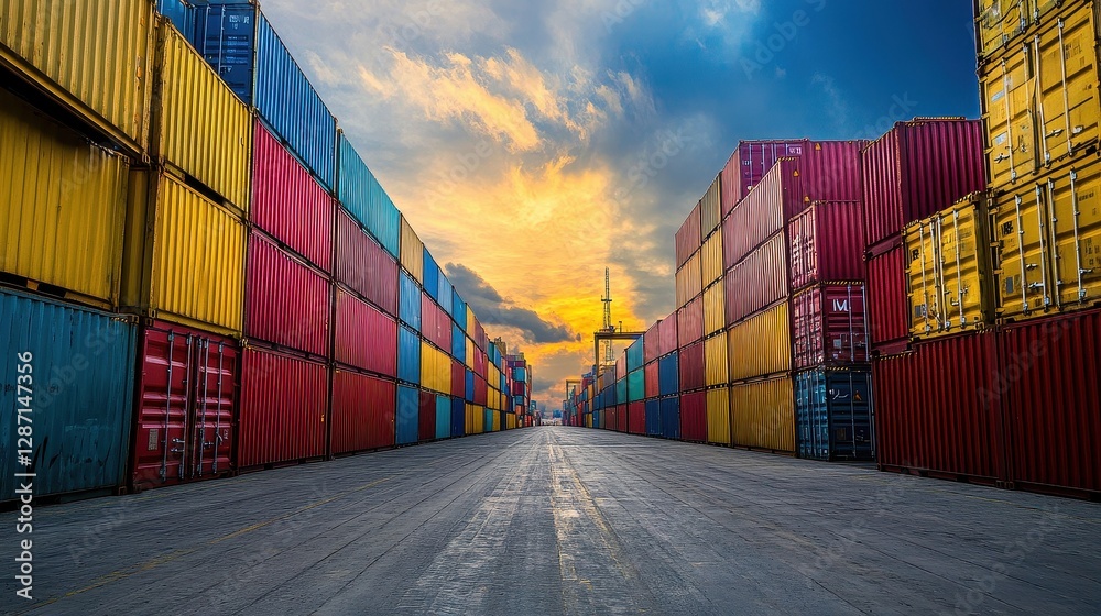 Fototapeta premium Containers in shipping yard, shipping port. 
