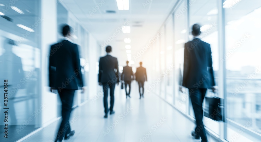 Impressionistic Corporate Journey Blurred Vision in Bright Office Corridor Impressionistic Corporate Journey Blurred Vision in Bright Office Corridor