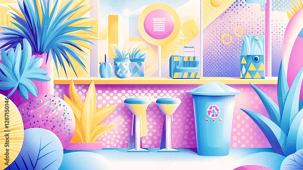 Fototapeta premium Modern Still Life Illustration with Sustainability Theme, Vibrant Colors and Creative Design