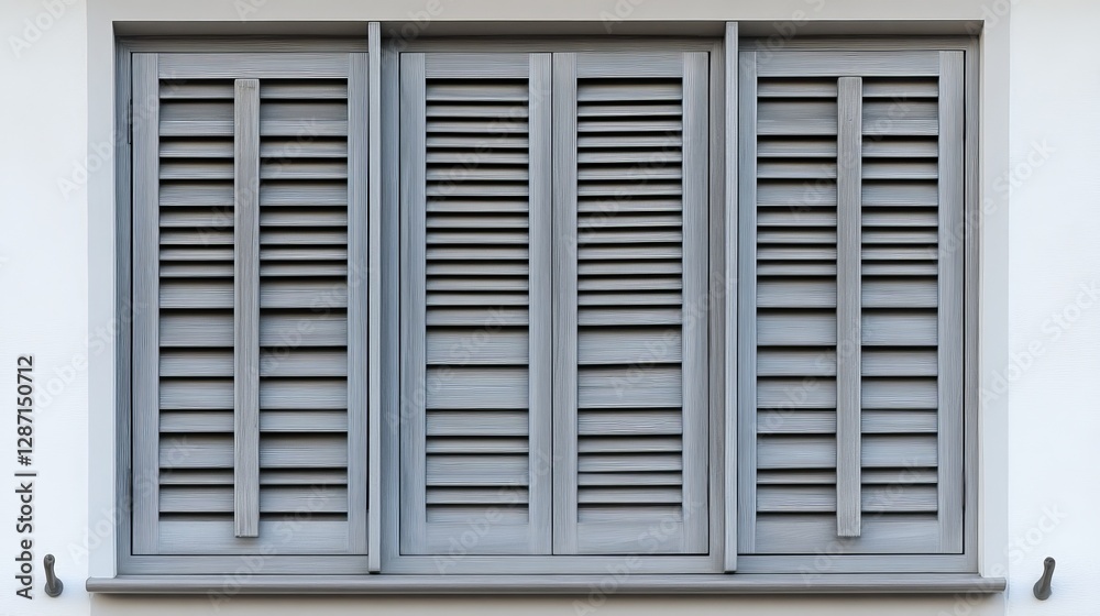A gray wooden jalousie window pattern, displaying a classic and elegant louvered design A gray wooden jalousie window pattern, displaying a classic and elegant louvered design