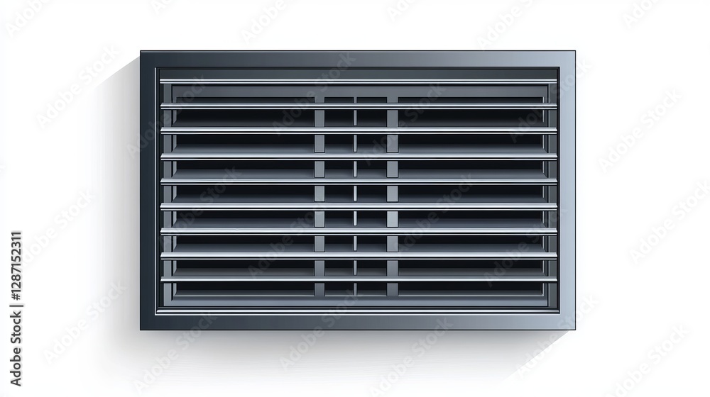 A realistic vector icon depicting a metal horizontal jalousie, perfectly suited for web design, isolated against a white background A realistic vector icon depicting a metal horizontal jalousie, perfectly suited for web design, isolated against a white background