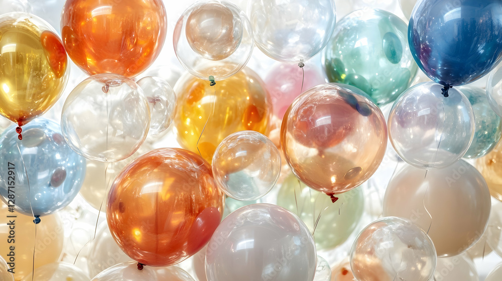 Luxury clear balloons in various colors on a transparent background. Isolated on White Background, - Luxury clear balloons in various colors on a transparent background. Isolated on White Background, -