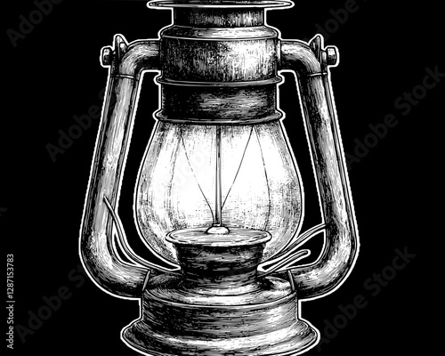 Vintage Hand Drawn Oil Lamp Illustration