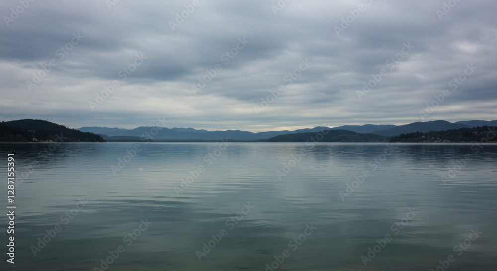 Fototapeta premium Still water surface reflecting a stagnant economy