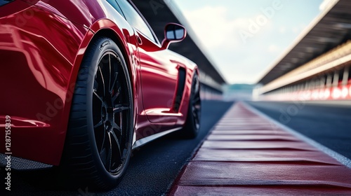 Red sports car, racetrack, speed, ad