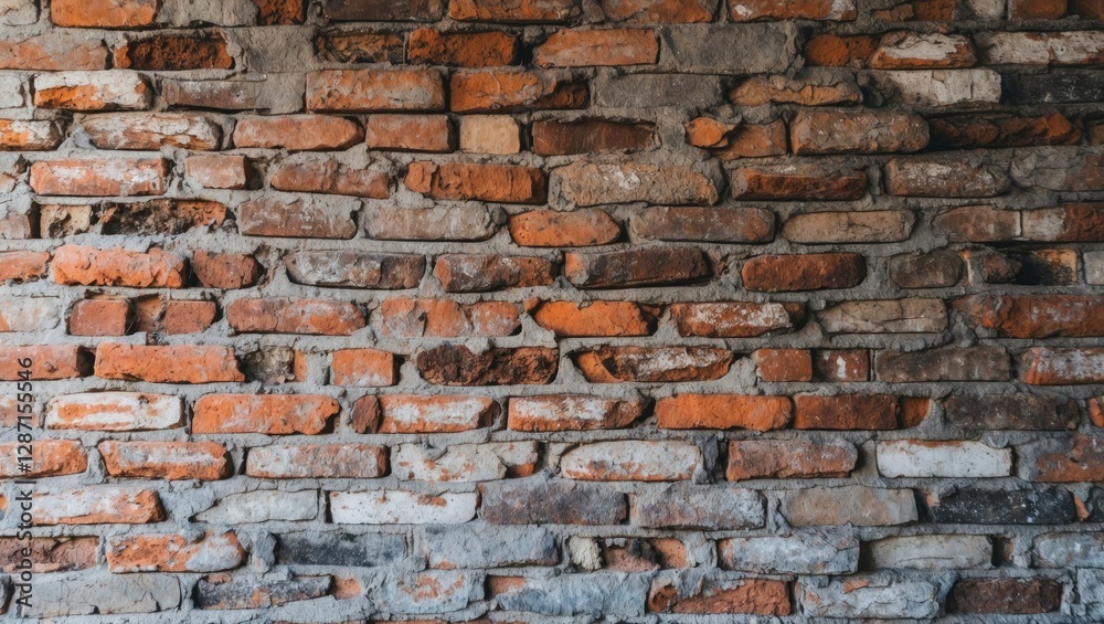 Naklejka premium Textured old brick wall background featuring weathered and rustic bricks in warm tones suitable for decorative or design purposes.