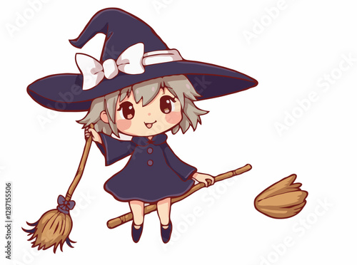 Sinister Witch Hat and Broomstick Vector Elements