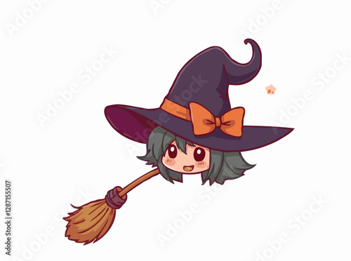 Sinister Witch Hat and Broomstick Vector Elements