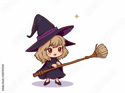 Sinister Witch Hat and Broomstick Vector Elements