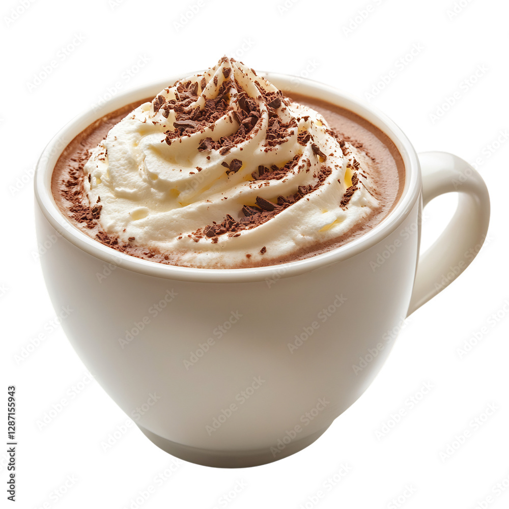 A Warm Cup of Hot Chocolate with Whipped Cream Isolated on Transparent Background A Warm Cup of Hot Chocolate with Whipped Cream Isolated on Transparent Background