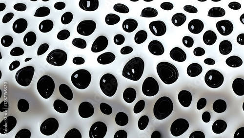 Minimalist Metaball Pattern with Black Shapes Floating on a White Background, Modern Abstract Graphic Design Featuring Connected Liquid Molecule Figures and Flat Vector Illustration photo