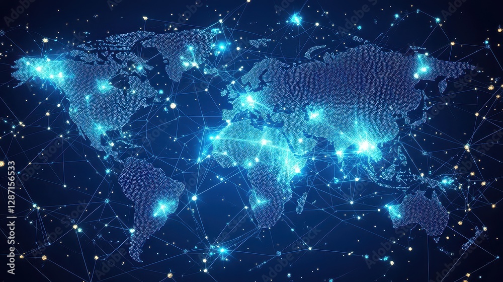 Obraz premium Global social media network, Digital world map with users worldwide connections.
