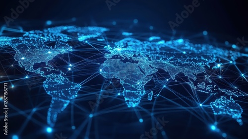 Global social media network, Digital world map with users worldwide connections.