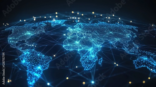 Global social media network, Digital world map with users worldwide connections.