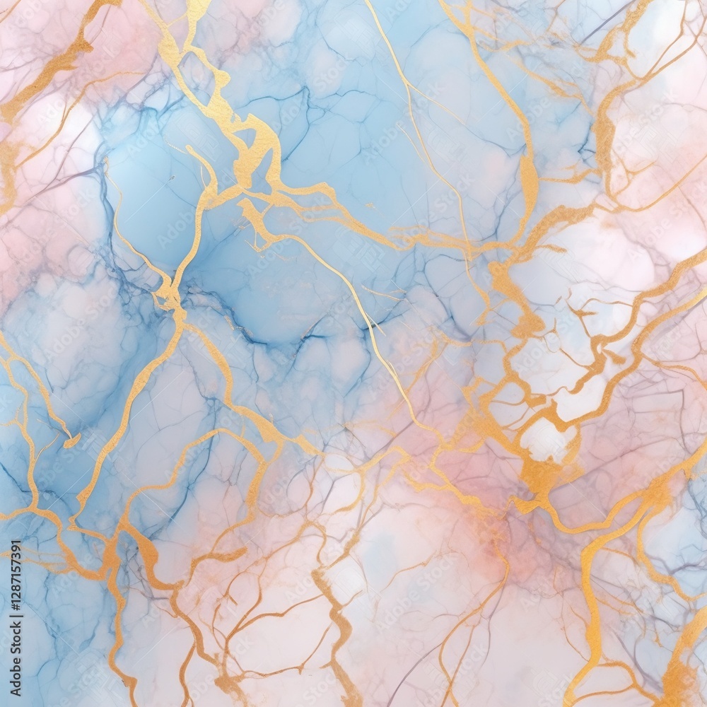 Fototapeta premium Abstract Marble Texture: Pink, Blue, and Gold Veining