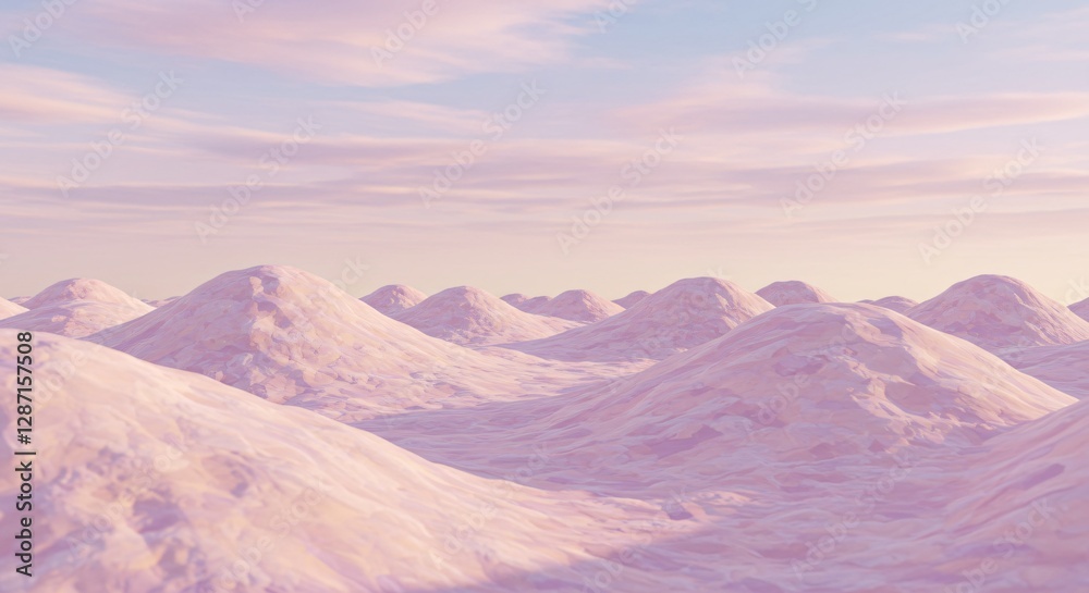 Surreal abstract landscape with smooth 3D hills and pastel-colored skies Surreal abstract landscape with smooth 3D hills and pastel-colored skies