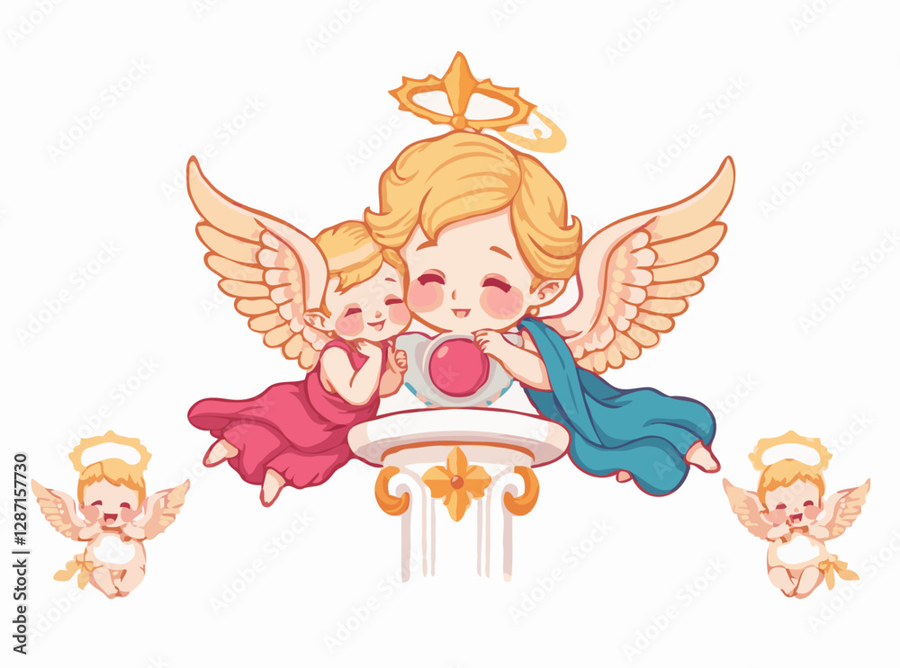 Fototapeta premium Baroque Angelic Cherubs and Putti Vector Illustration