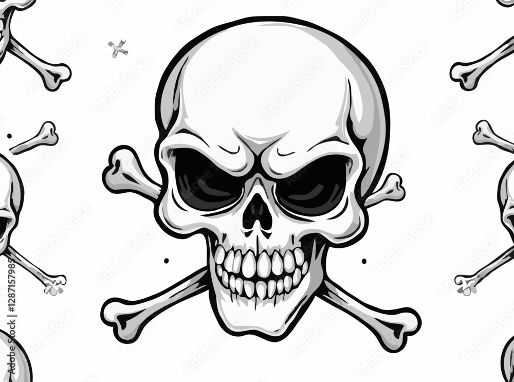 Obraz premium Terrifying Skull and Crossbones Vector Pattern