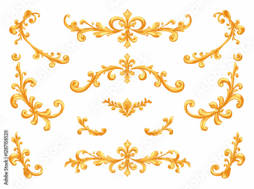 Exquisite Rococo Gold Leaf Ornaments Vector Elements