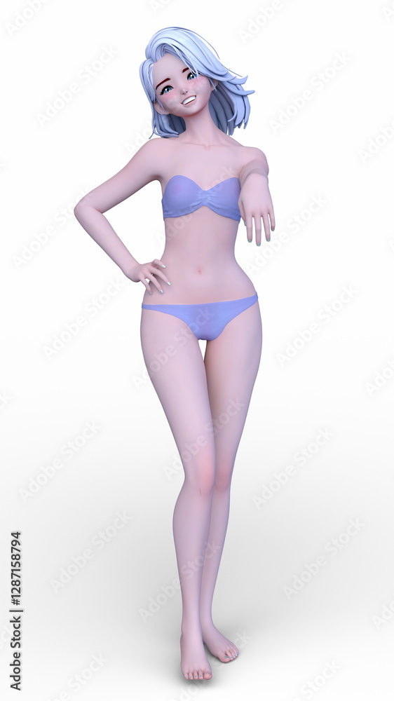 ビキニ姿の女性 3DCGレンダリング ビキニ姿の女性 3DCGレンダリング