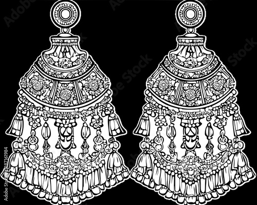 Intricate Black and White Traditional Earrings Design