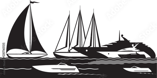 Boats and yachts in the sea – vector illustration