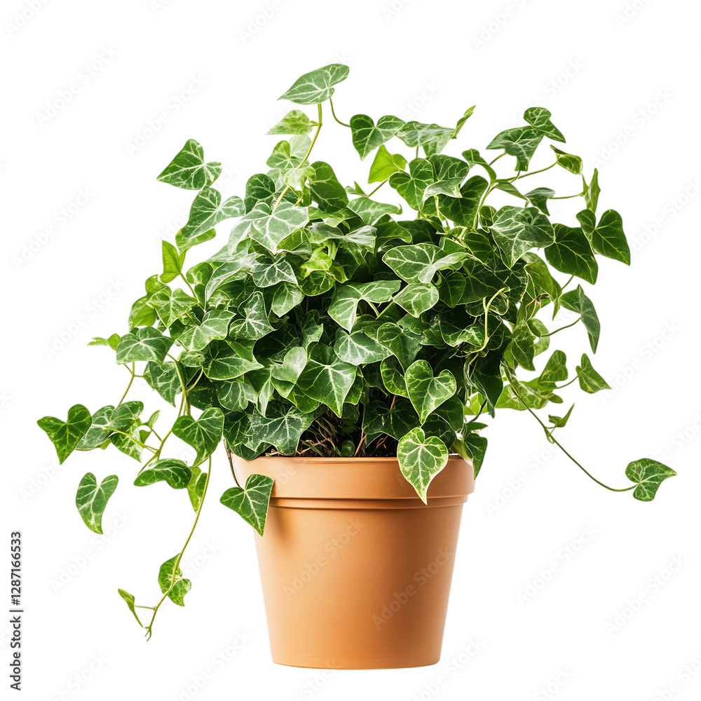 A Vibrant Potted Ivy Plant with Trailing Green Vines Isolated on Transparent Background A Vibrant Potted Ivy Plant with Trailing Green Vines Isolated on Transparent Background