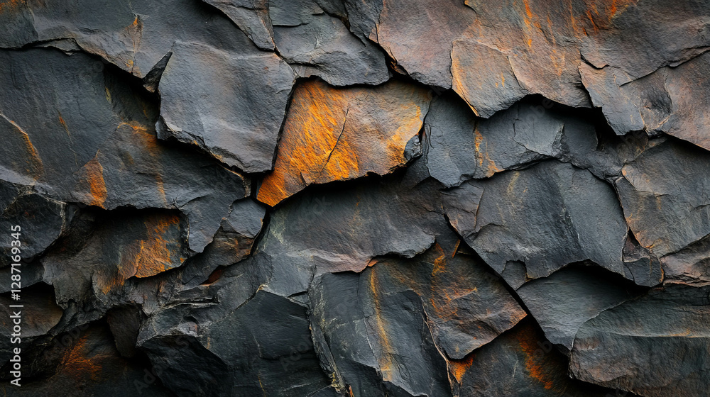 Weathered natural black slate texture with orange highlights for background design Weathered natural black slate texture with orange highlights for background design