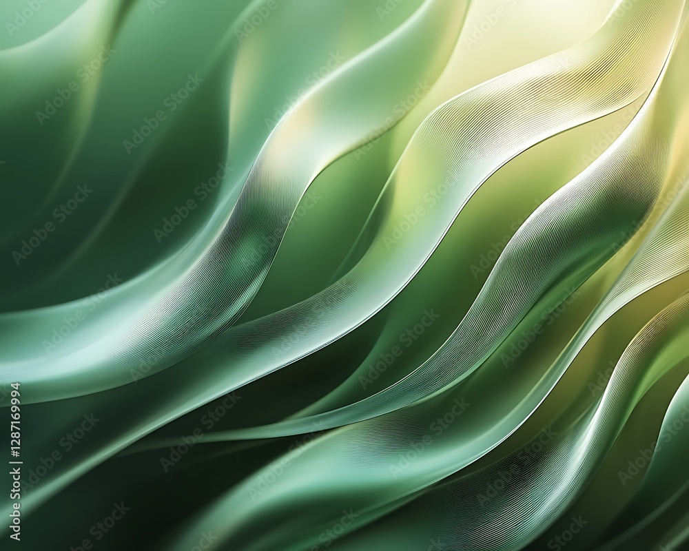 Obraz premium Abstract flowing green and silver shapes