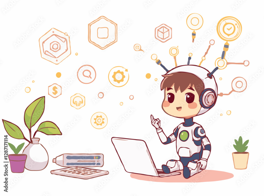 Artificial Intelligence Concept in Modern Vector Art Artificial Intelligence Concept in Modern Vector Art