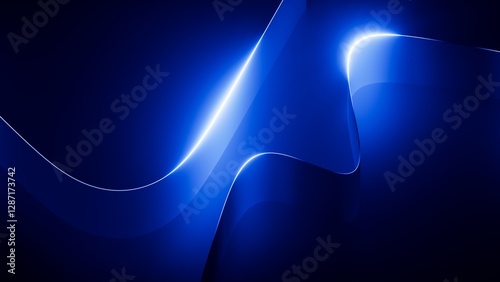 abstract neon background. Two 3d ribbons glowing in the dark with blue light, aesthetic minimalist wallpaper