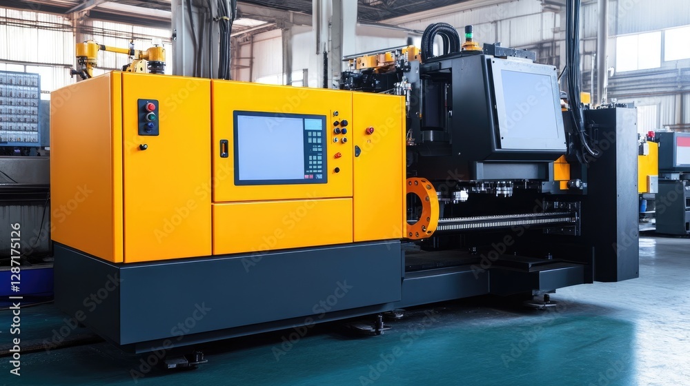 Advanced injection molding machines with digital screens monitoring production cycles Advanced injection molding machines with digital screens monitoring production cycles